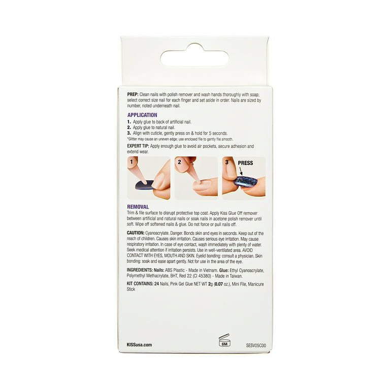 KISS Salon Design Short Coffin Glue-On Nails, Glossy Light Multicolored, 'The Motto', 24 Ct. EasyOptionXY LLC