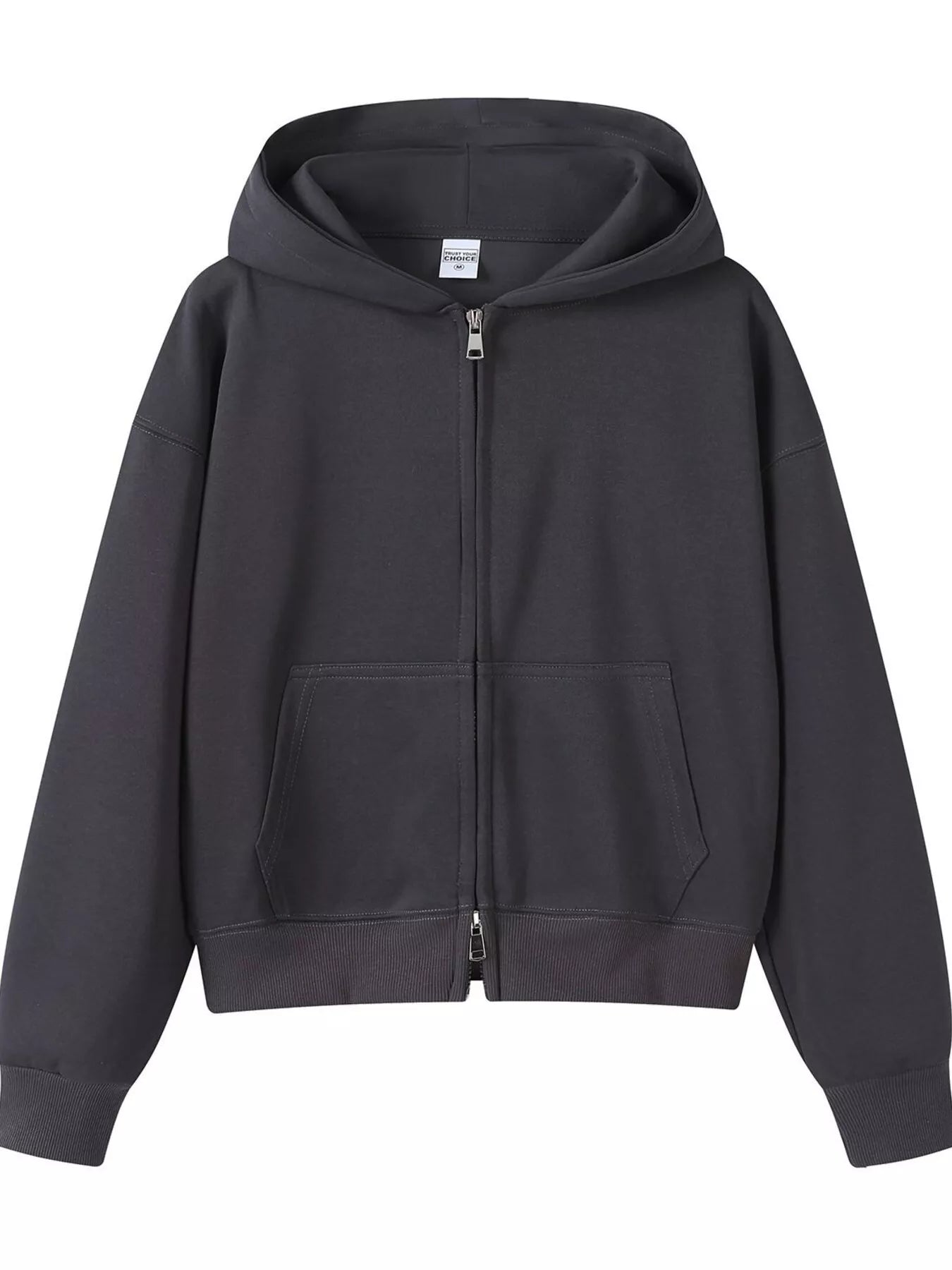 Full Size Casual Zip-Up Long Sleeve Hoodie Plus Size THRIXINE