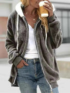 Full Size Cozy Fleece Zip-Up Hooded Jacket Plus Size THRIXINE
