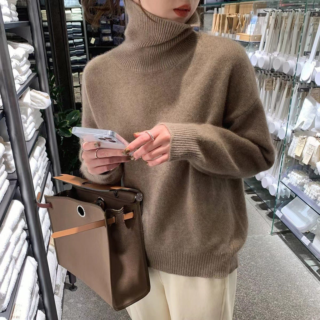 High-neck Women's Loose Versatile Knit Pullover Sweater Pi-Mart