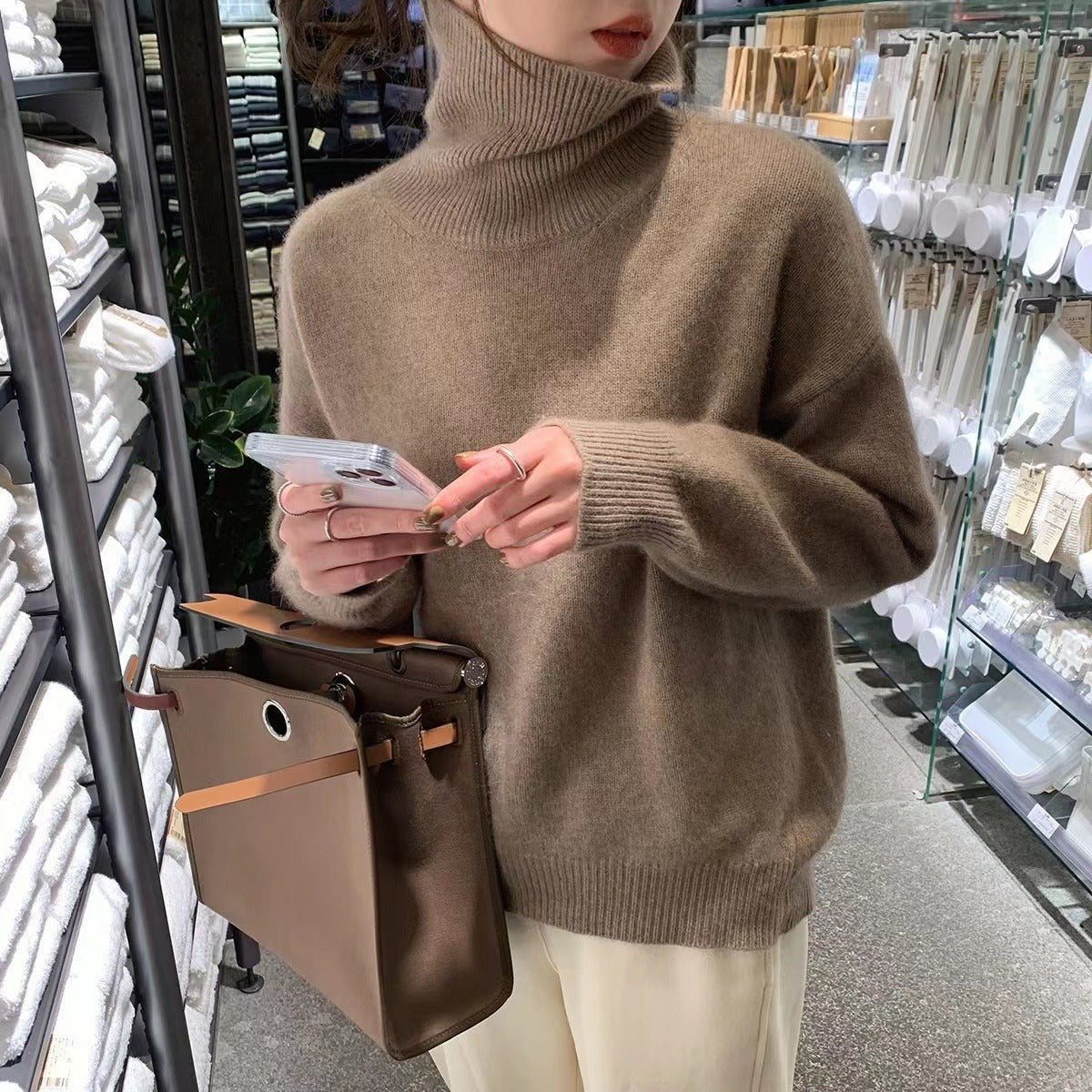 High-neck Women's Loose Versatile Knit Pullover Sweater Pi-Mart