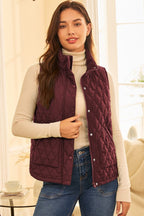 Quilted Zip-Up Snap Button Pocketed Vest