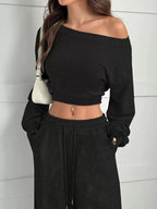 Boat Neck Long Sleeve Top and Pants Set THRIXINE