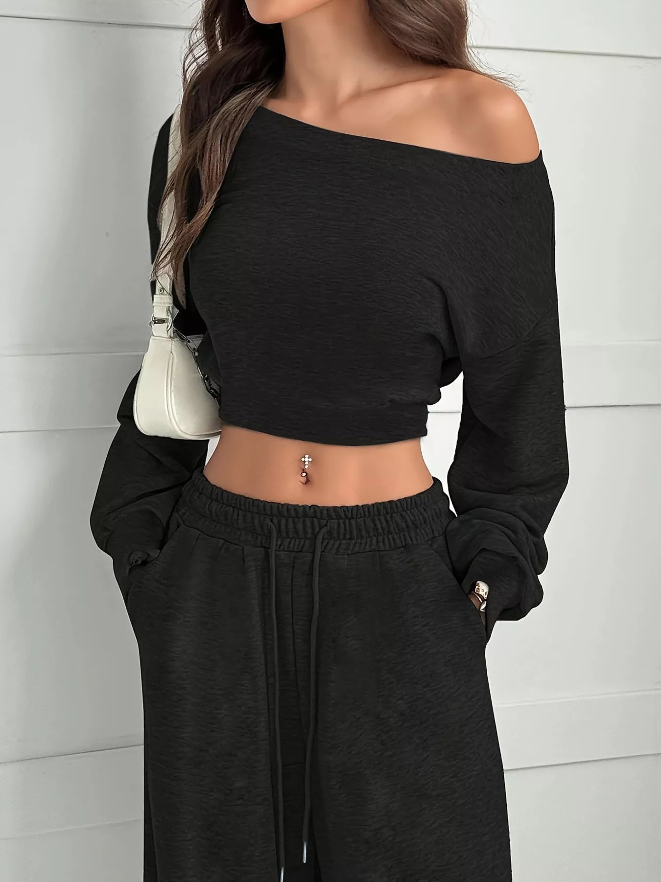 Boat Neck Long Sleeve Top and Pants Set THRIXINE