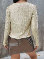 Elegant Women Full-Size Sequin Open Front Cropped Jacket With Glamorous Sparkle Luxury Women Party Jacket Stevvex