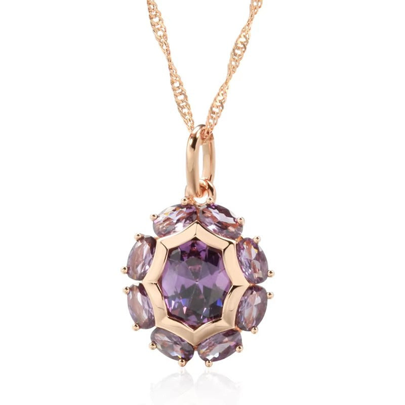 Gulkina Purple Gold Ring Earrings Necklace Amethyst Ornament Suit Pi-Mart