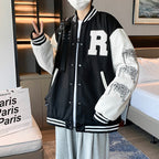 New Elegance Spring Autumn Coat Baseball Bomber Jacket Loose Letter R Men Women Couples Tops Plus Size Jackets Streetwear Stevvex