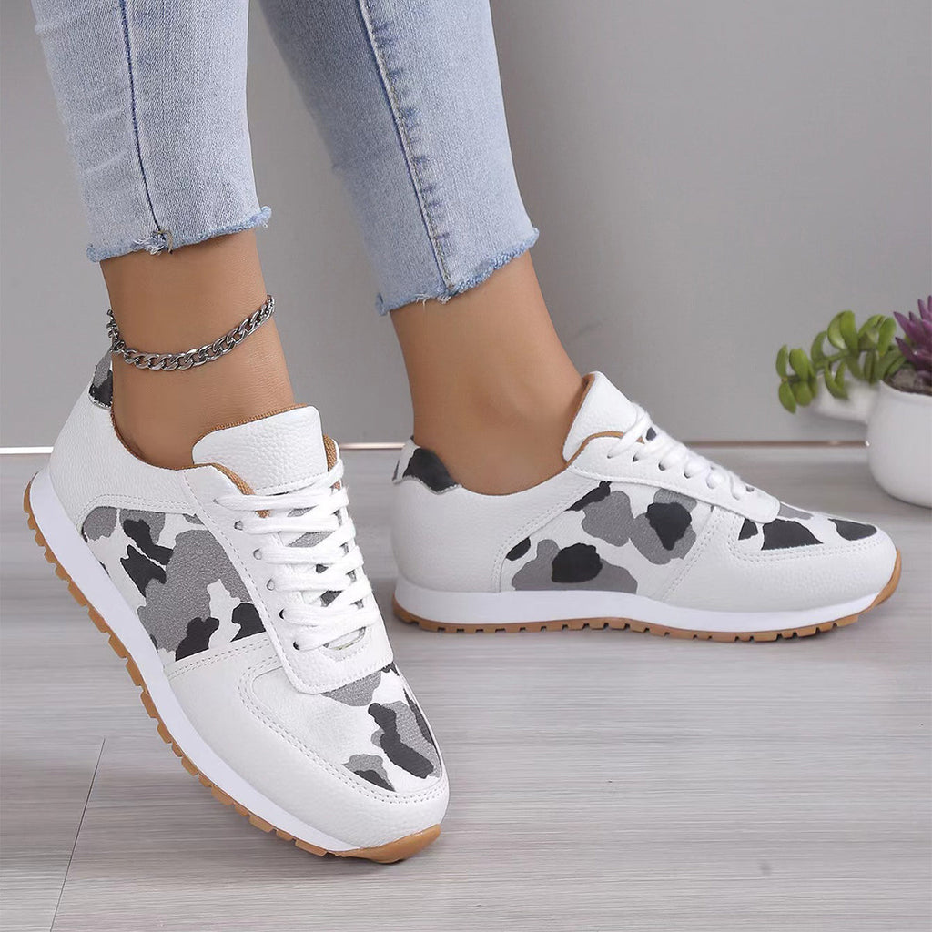 Women's Leopard Print Sneakers - Fashion Lace-Up PU Sports Shoes for Running/Walking (Non-Slip Rubber Sole, Breathable Mesh Lining) Pi-Mart