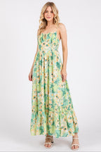 New Summer  Floral Smocked Back Ruffled Hem Maxi Cami Dress – Bohemian Elegance, Feminine, Flowy, Comfortable, Effortlessly Chic