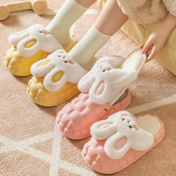 Cute Rabbit Shoes Winter Fuzzy Slippers Women Detachable Washable House Shoes Pi-Mart