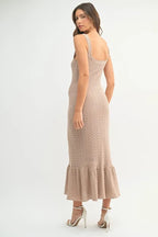 Ruffled Hem Sleeveless Crochet Knit Midi Dress For Women – Crochet Knit Dress, Ruffled Hem Dress, Sleeveless Midi Dress, Summer Dress, Elegant Knit Dress