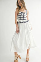 Crochet Stripe Knit Eyelet Mix Midi Dress – Crochet Midi Dress, Stripe Knit Dress, Eyelet Mix Dress, Trendy Midi Dress, Versatile Midi Dress