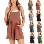 Women's Short Overalls Summer Casual Adjustable Strap Loose Short Bib Overalls Jumpsuit Rompers Pi-Mart