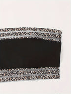 Bikini Leopard Print High Waist Bandeau 2 Piece Swimsuit for Women – Super Stretchy Bikini Set with Seductive Mesh Detail and Flattering Fit – Chic Animal Print Swimwear for Beachwear Poolside and Summer Vacations
