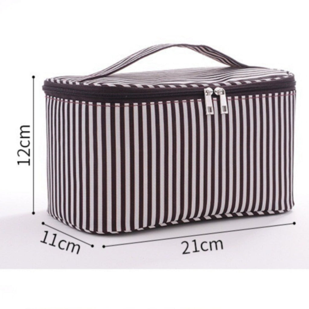 Simple striped cosmetic bag, portable cosmetic storage bag, travel portable large-capacity square toilet bag, makeup bag organizer, - SJB-DIAMOND ELITES