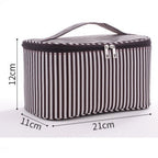 Simple striped cosmetic bag, portable cosmetic storage bag, travel portable large-capacity square toilet bag, makeup bag organizer, - SJB-DIAMOND ELITES
