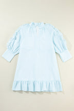 Blue Lightweight Ruffled Striped Mini Dress Chic Playful Dress for Women Charming Design Dress
