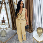 Doyerl Vintage Elegant 2 Piece Sets Woman Outfit Workwear Patchwork Double-breasted Vest Top and Wide Leg Pants Matching Sets Purplish Diva