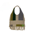 Tassel bag women, splicing knitted shoulder bag, simple and versatile retro knitted bag hobo - SJB-DIAMOND ELITES