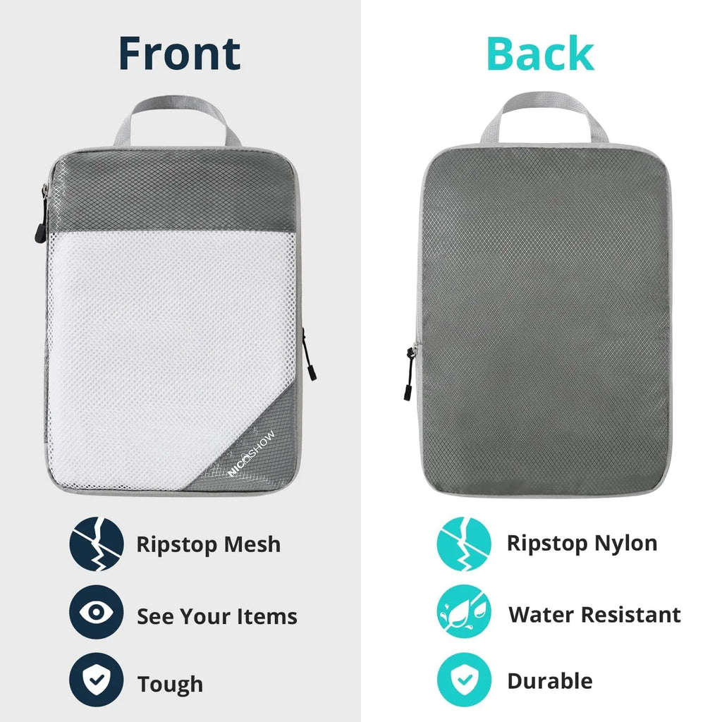 Compression Packing Cubes for Travel, Packing Cubes Compression Travel Essentials, Compressible Packing Cubes Travel Organizers for Carry-on Luggage Suitcase Grey 3pcs Pi-Mart