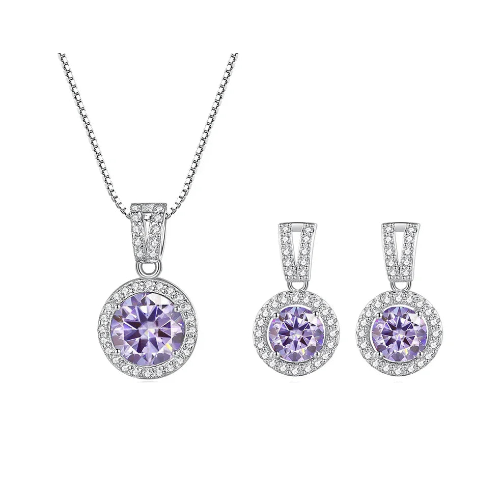 2Ct Moissanite Necklace Earrings Set Sterling Silver 925 Wedding Jewelry BandsCo Straps