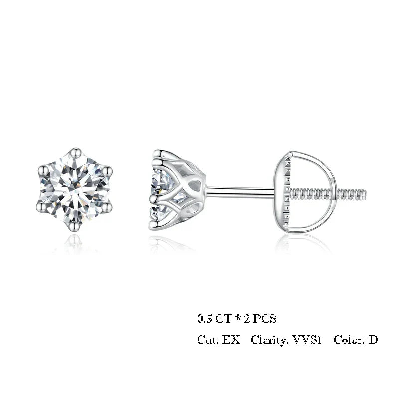 2Ct Moissanite Round Stud Earrings VVS1 D Color S925 Sterling Silver Screw Back BandsCo Straps