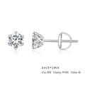 2Ct Moissanite Round Stud Earrings VVS1 D Color S925 Sterling Silver Screw Back BandsCo Straps