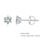 2Ct Moissanite Round Stud Earrings VVS1 D Color S925 Sterling Silver Screw Back BandsCo Straps