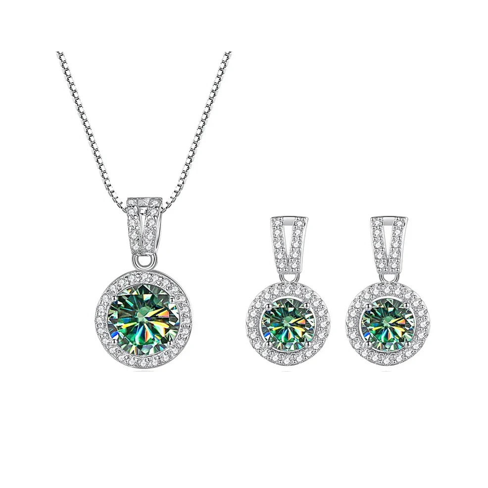 2Ct Moissanite Necklace Earrings Set Sterling Silver 925 Wedding Jewelry BandsCo Straps