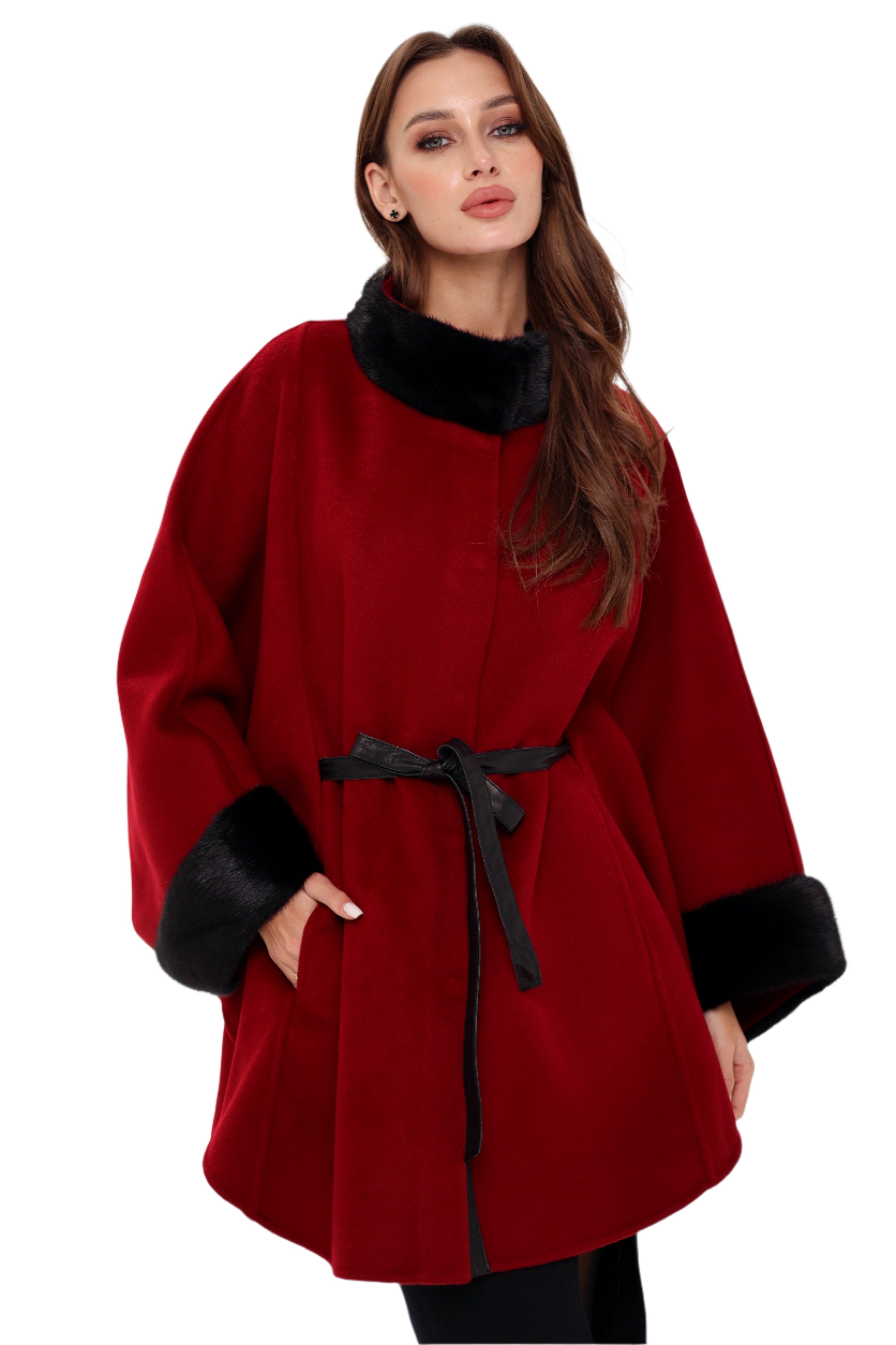Genuine Scandinavian Mink Fur Double Face Wool Poncho - SJB-DIAMOND ELITES