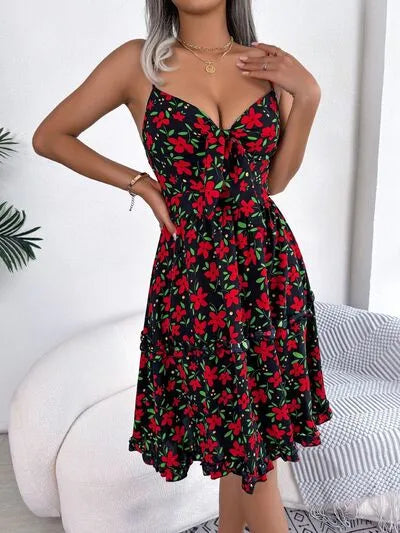 Printed Plunge Sleeve Cami Dress Pi-Mart