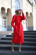Band Collar Wool Blend Coat in Red - SJB-DIAMOND ELITES