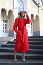 Band Collar Wool Blend Coat in Red - SJB-DIAMOND ELITES