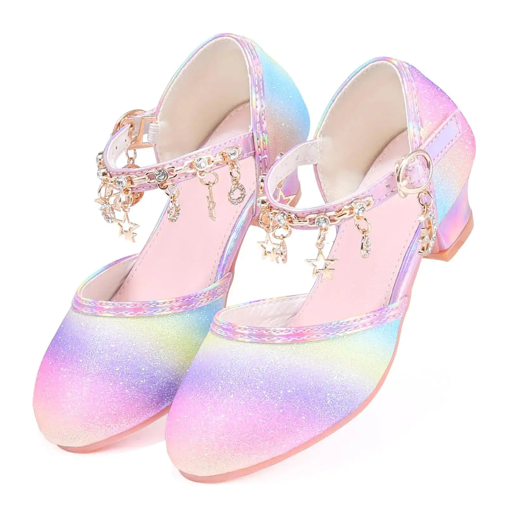 Longitudinalhorse Princess Shoes Girls Heels Princess Dress up Shoes Little Girl Dress Shoes Cinderella Shoes for Girls Iridescent
