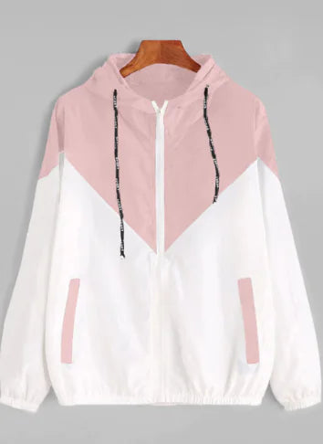 Color Block Hooded Jacket with Elastic Waist (Summer)