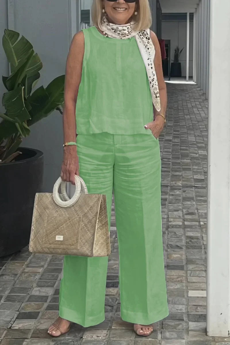 Cotton and Linen Sleeveless Suit Pi-Mart
