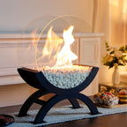 Portable Round Tabletop Fireplace 48cm H – Clean Burning Bio Ethanol, Ventless Glass Fire Bowl, Lootquake LLC