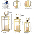 19''&15''&12'' H Stainless Steel Metal Candle Lantern  Candle Holder with Clear Glass Panels(Set of 3 Gold)