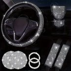 Diamond Set Leather Steering Wheel Cover Rhinestones Steering Wheel Cover With Crystal Breathable Anti-Slip Steering Wheel Protector Diamond Sparkling Car Steering Wheel Protector Vehicle Car Bling Steering Wheel Cover for Women Girls