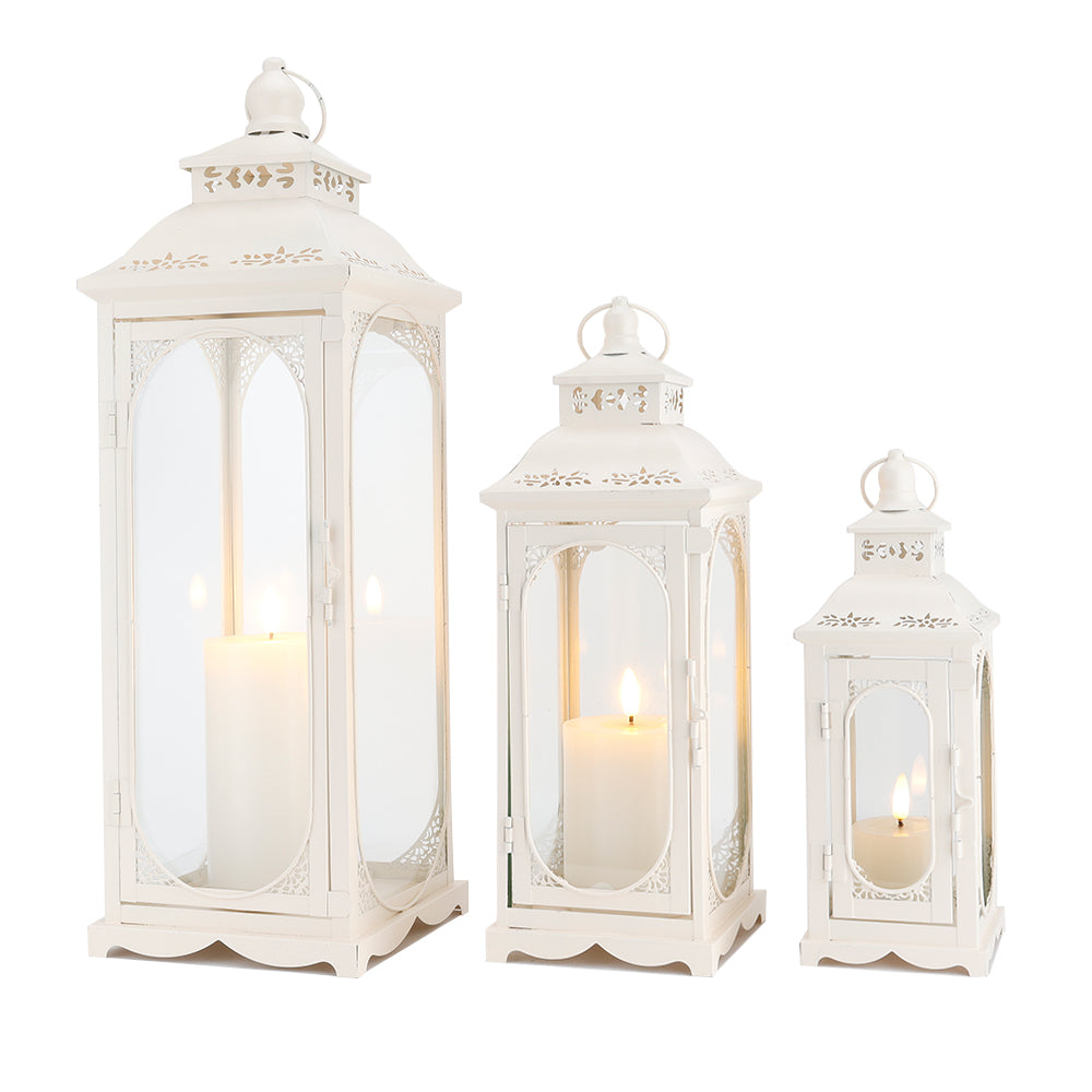 Set of 3 Decorative Vintage Candle Lanterns 10/14/19.5''H(White) Lootquake LLC