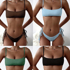 Bikinis Solid Push Up Padded Bikini Set Women Tie Side Bottom Padded Top Triangle Bikini String Bathing Suit Two Piece Swimsuit New High Waist Side Tie Swimsuit Female Swimwear Women Bather Stevvex