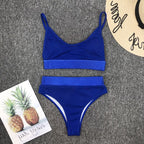 Women Bikini Sets Solid Color Ruffled Swimwear Bathing Suits 2 Piece Split Push Up Bandage Beachwear Women's Bikini Scoop Neck Straps Cutout Crop Top Lace Up Bottom Comfortable Two Piece Swimsuits Stevvex