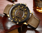 Men's Waterproof  Sport Watch With Leather  Belts  And Large Numbers Details Unique Design Perfect Gift Stevvex