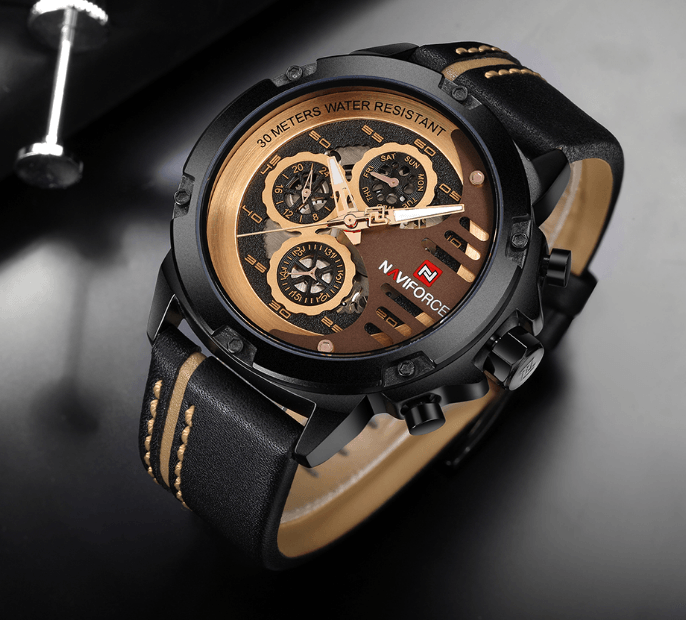 Men's  Sports Waterproof Watch With Chronometers And Leather Belt Multifunction Wristwatch Unique Design Perfect Gift - SJB-DIAMOND ELITES