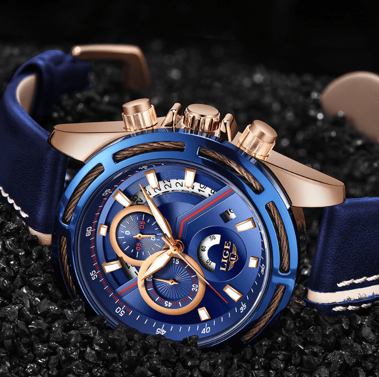 Men's Waterproof Sports  Watch With Leather Belts, Chronometers Day View Fluorescent Pointers Unique Design Perfect Gift Stevvex