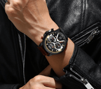 Men's Sports Waterproof Watch With Leather Belts, Chronometers And Large Numbers Details Luxury Watches Unique Design Excellent Gift Stevvex