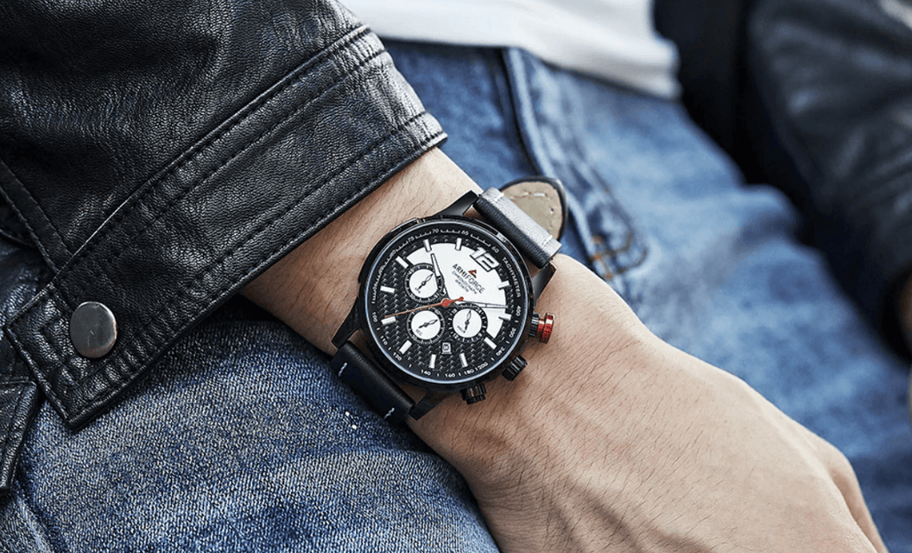 Mens Waterproof Sport Watch With Chronometers Day View And Cross-Matte Background Modern Man Watch Stevvex