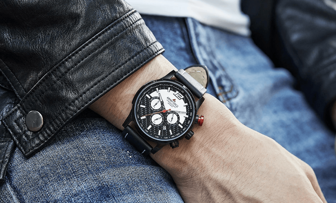 Mens Waterproof Sport Watch With Chronometers Day View And Cross-Matte Background Modern Man Watch Stevvex