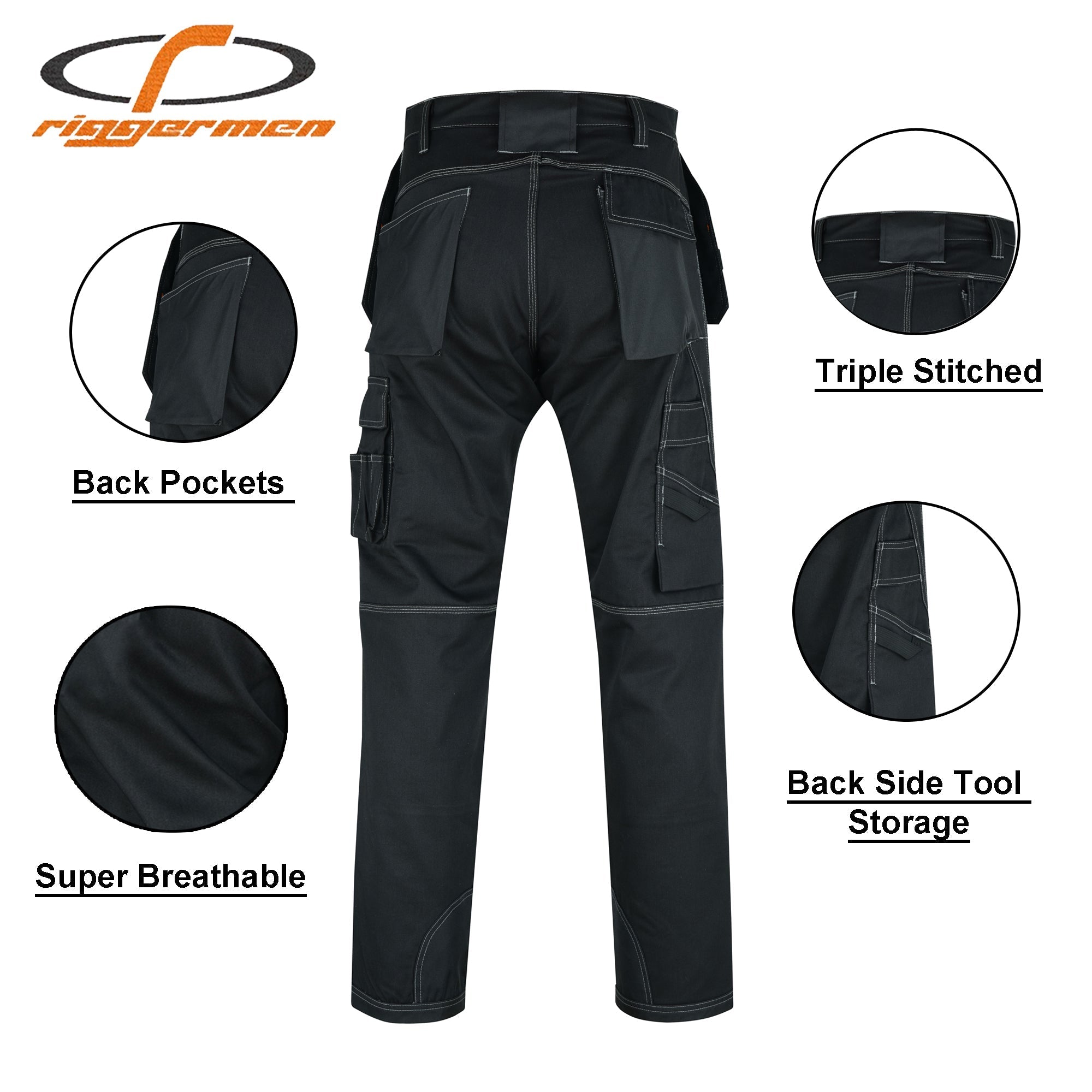 Riggermen Mens Work Pants Lightweight Cargo Tactical Trouser with Holster Pockets Relaxed Fit Safety Pants for Construction MRX Products