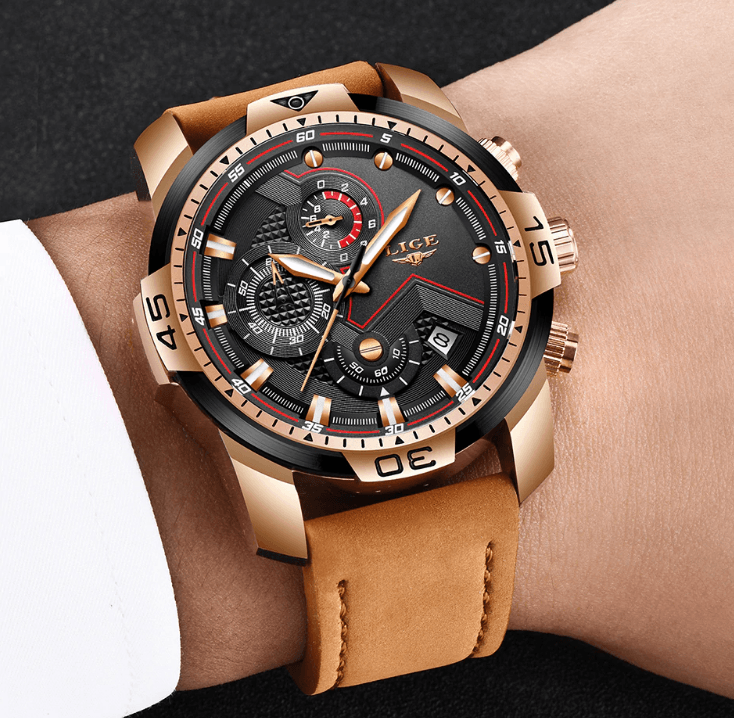 Men's Elegant Waterproof  Watch With Leather Straps   Business Style Watches Unique Design Perfect Gift For Your Man Stevvex